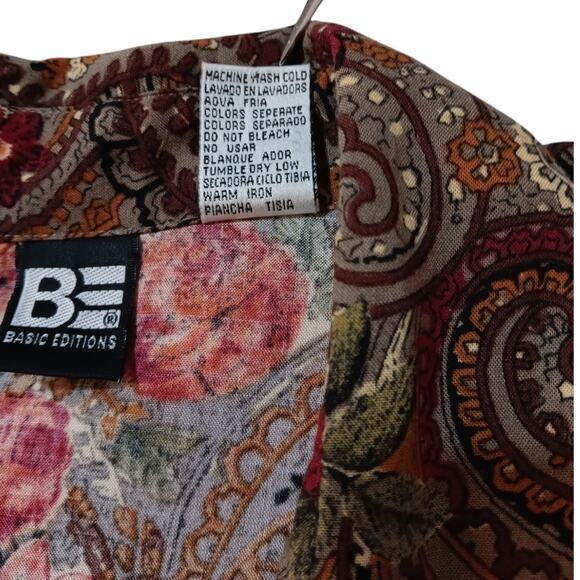 VINTAGE 80s 90s Floral Blouse Tunic Top LG Paisley Romantic Office Career Casual - Picture 9 of 10